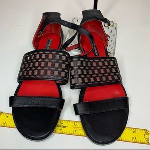 Charles Jourdan Paris leather ankle straps laser cut mesh wide band size 9.5